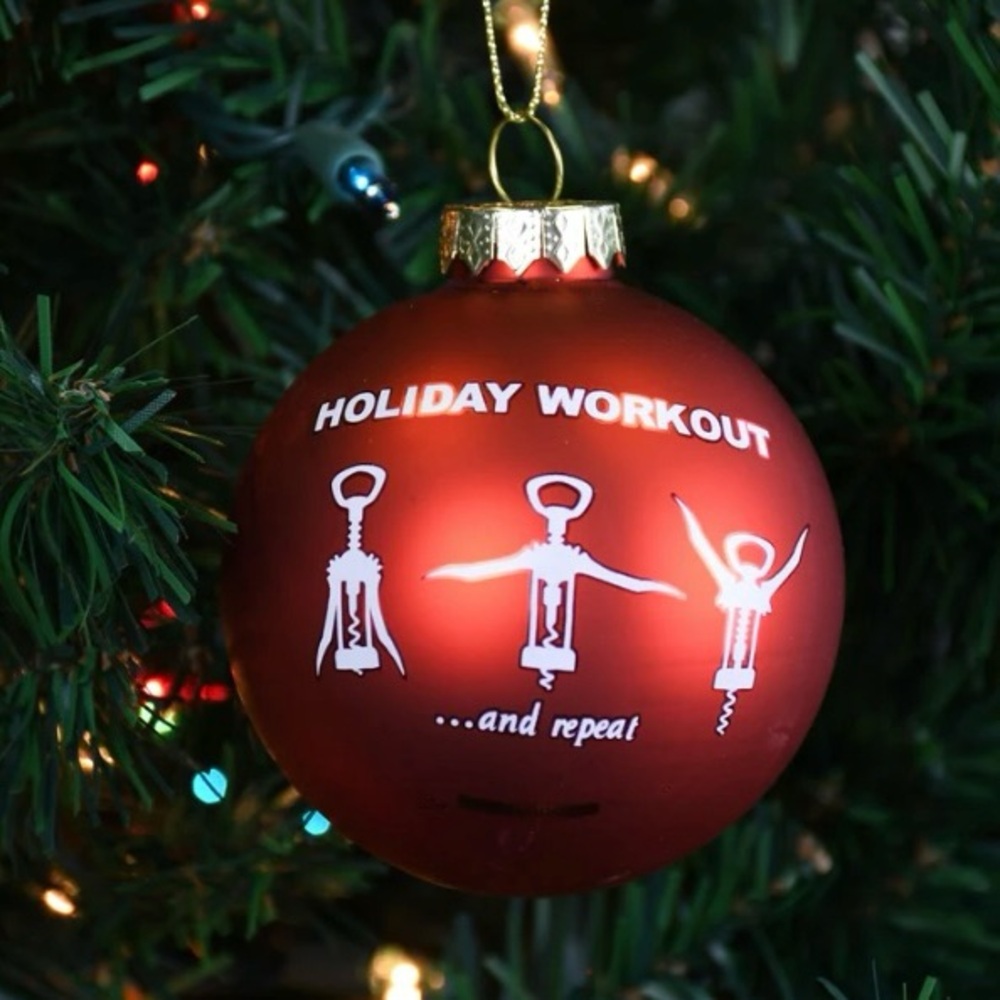 New Tree Buddees Red Wine Opener Holiday Workout Funny Glass Christmas Ornament